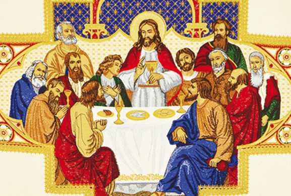 Scena Ostatniej Wieczerzy haftowana na ornacie – detal artystyczny