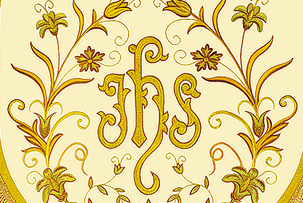 monogram IHS na ornacie liturgicznym detal ornamentu kolekcja Angelus
