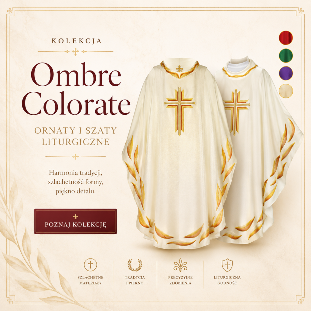 Kolekcja szat liturgicznych z ornatem, stułą i elementami sakralnymi